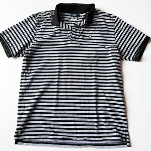 Psycho Bunny Pique Polo in Black/blue/white stripe size 6